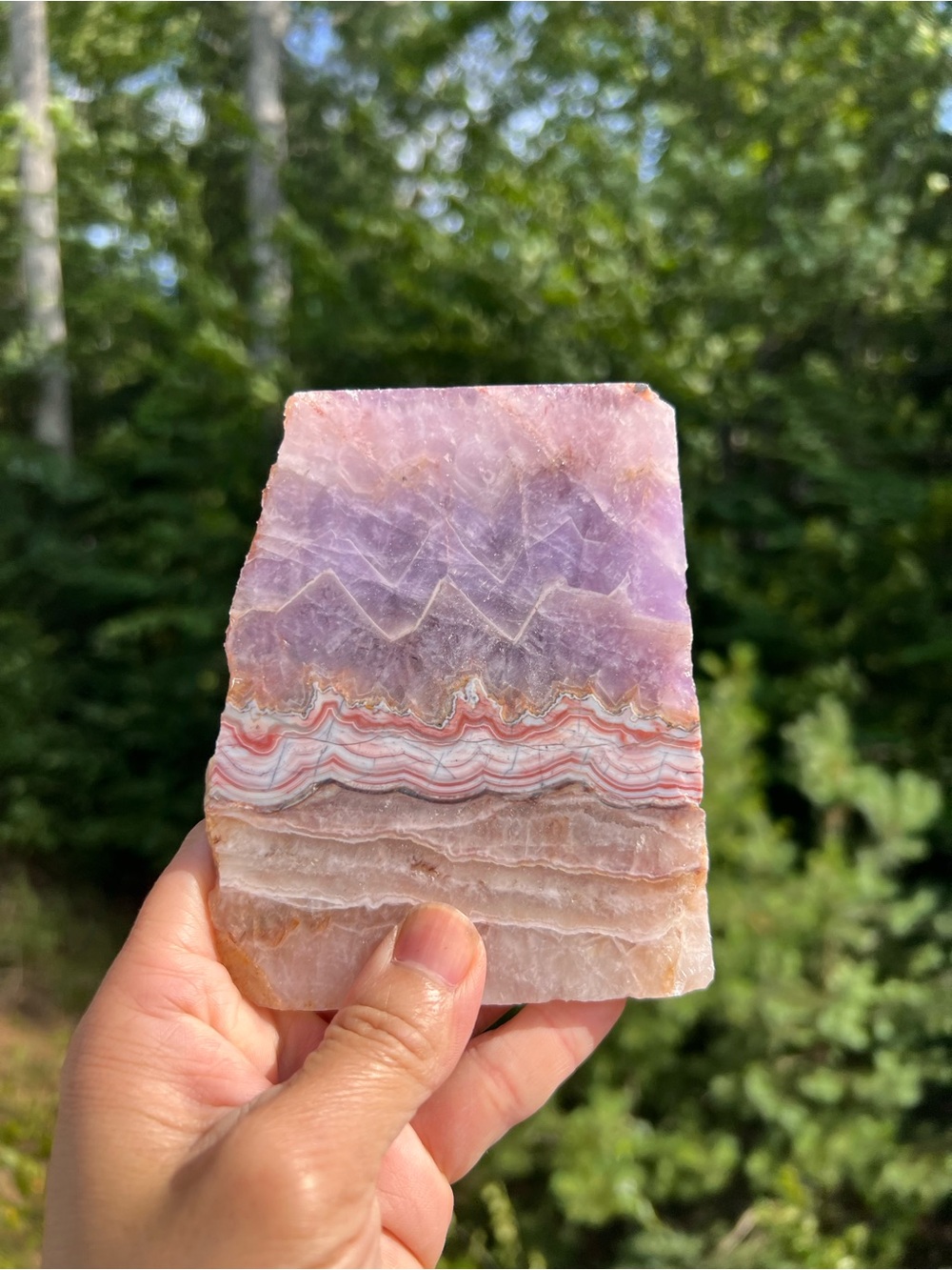 Amethyst (6) lace agate slab with stand | crystal